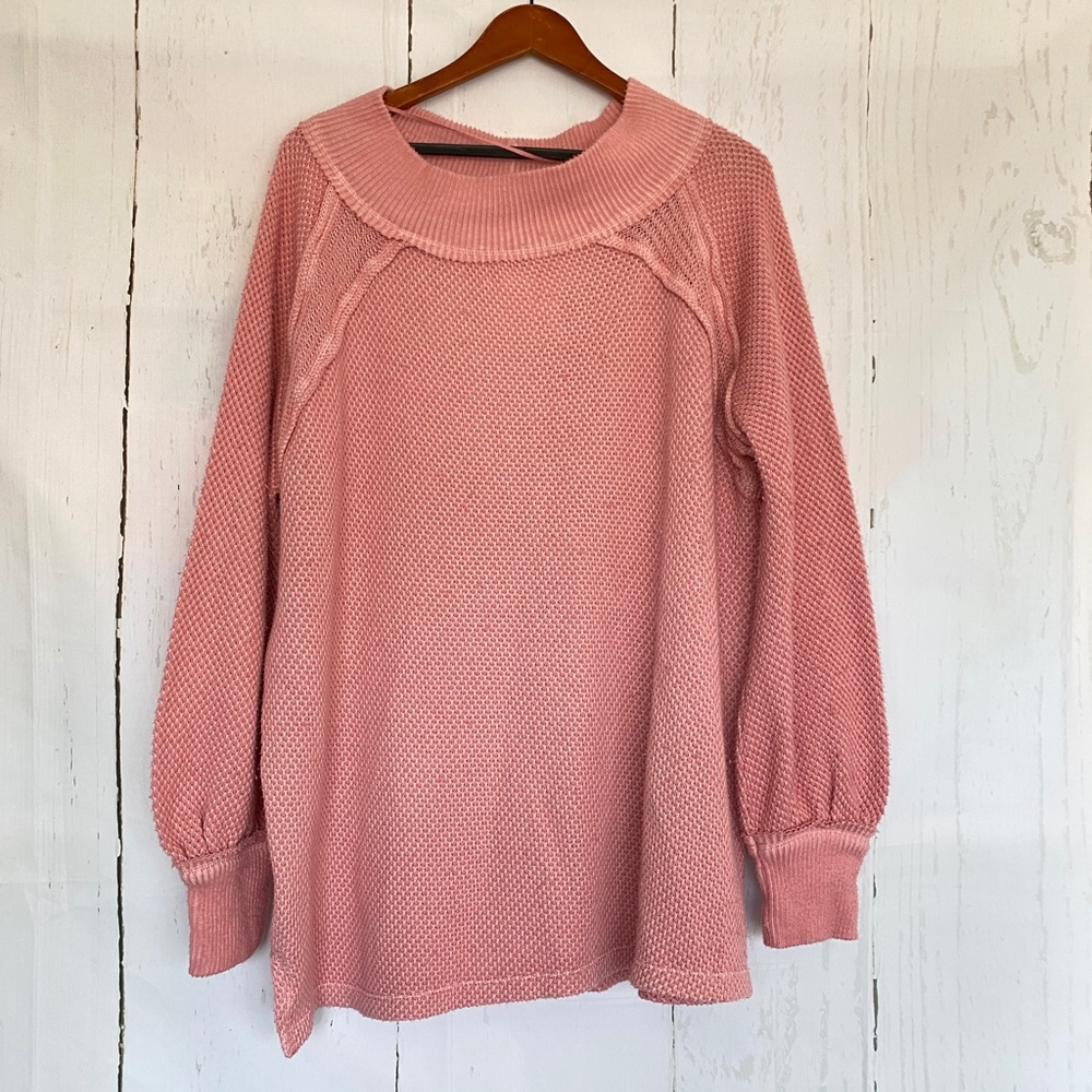 NWT FREE PEOPLE She's a Keeper Mock Neck Top Faded Coral Pink Large L - Picture 5 of 12